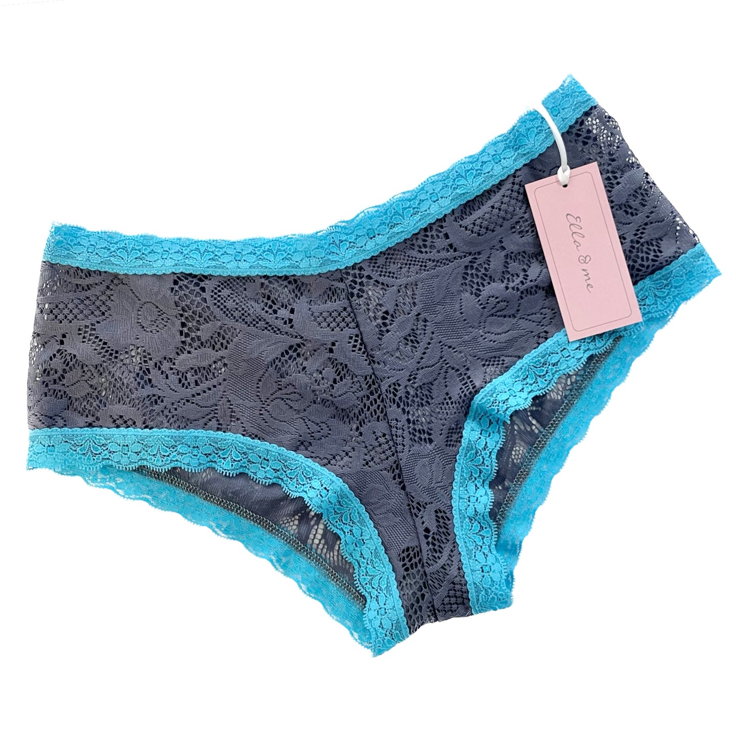 Soft Stretch Lace Boy Short - Graphite & Turquoise