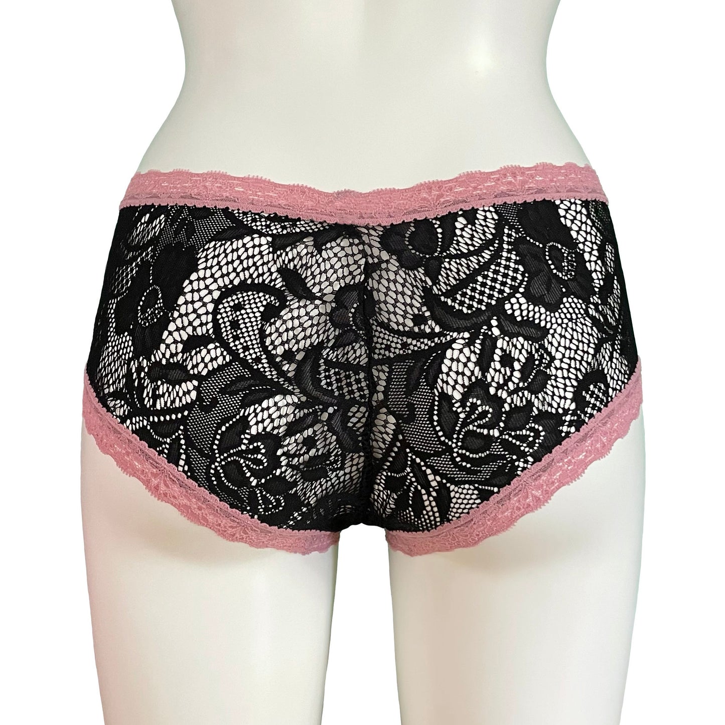 Soft Stretch Lace Boy Short - Black & Vintage Rose