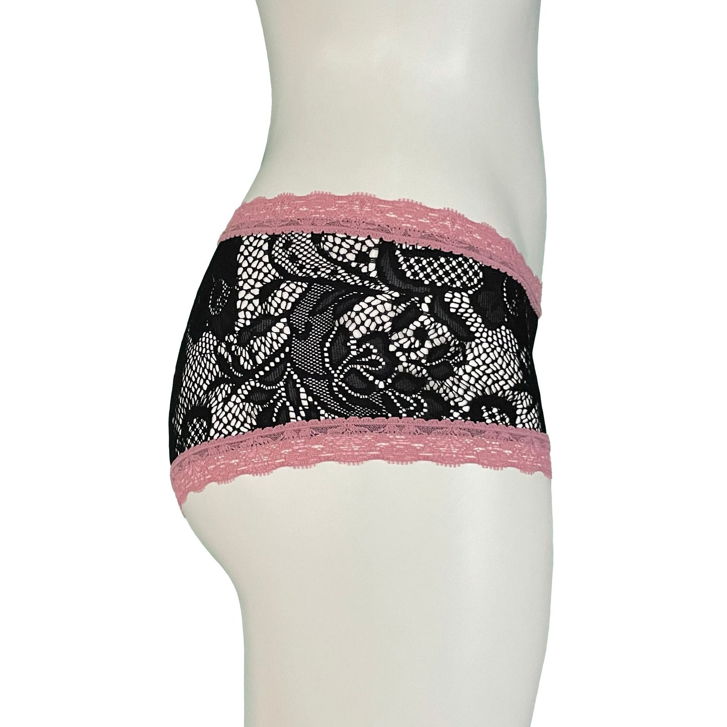 Soft Stretch Lace Boy Short - Black & Vintage Rose