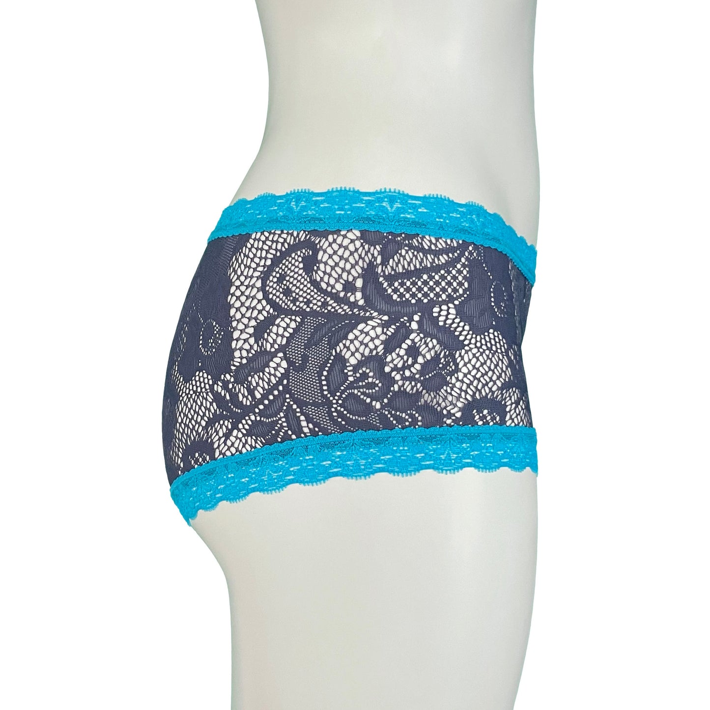Soft Stretch Lace Boy Short - Graphite & Turquoise