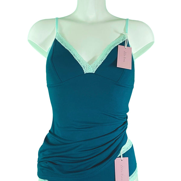 Soft Bamboo Jersey Strappy Cami Top - Teal & Spearmint