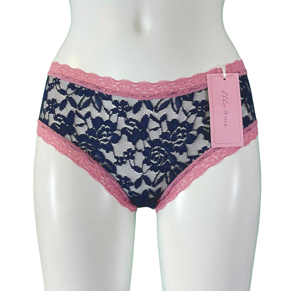 Signature Lace Classic Fit Knicker - Navy & Vintage Rose