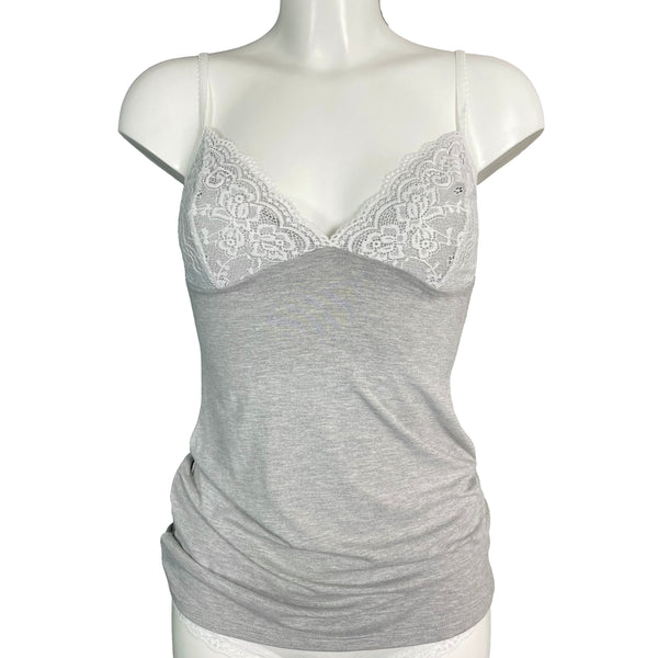 Bamboo Jersey Strappy Lounge Top - Marl Grey & Ivory