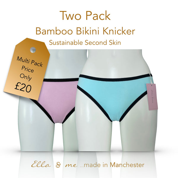Soft Bamboo Jersey Bikini Knicker - Aqua & Pink Two Pack