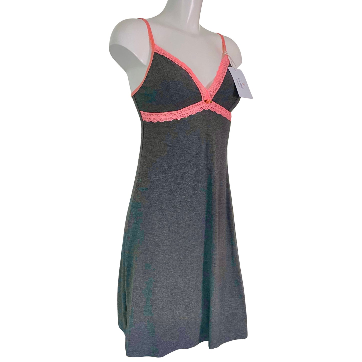 Bamboo Jersey Chemise - Dark Marl Grey & Coral