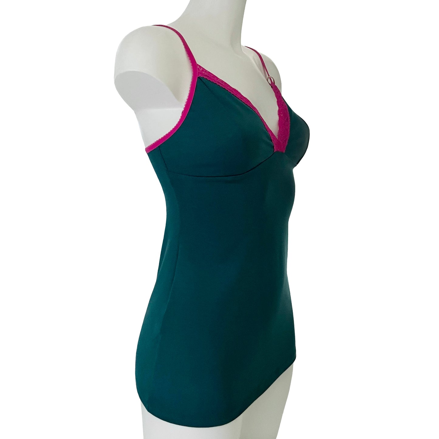 Soft Bamboo Jersey Strappy Cami Top - Emerald & Raspberry