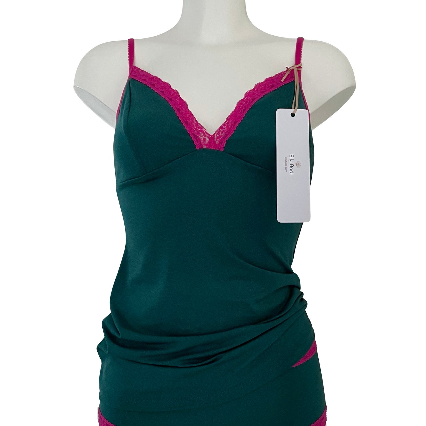 Soft Bamboo Jersey Strappy Cami Top - Emerald & Raspberry