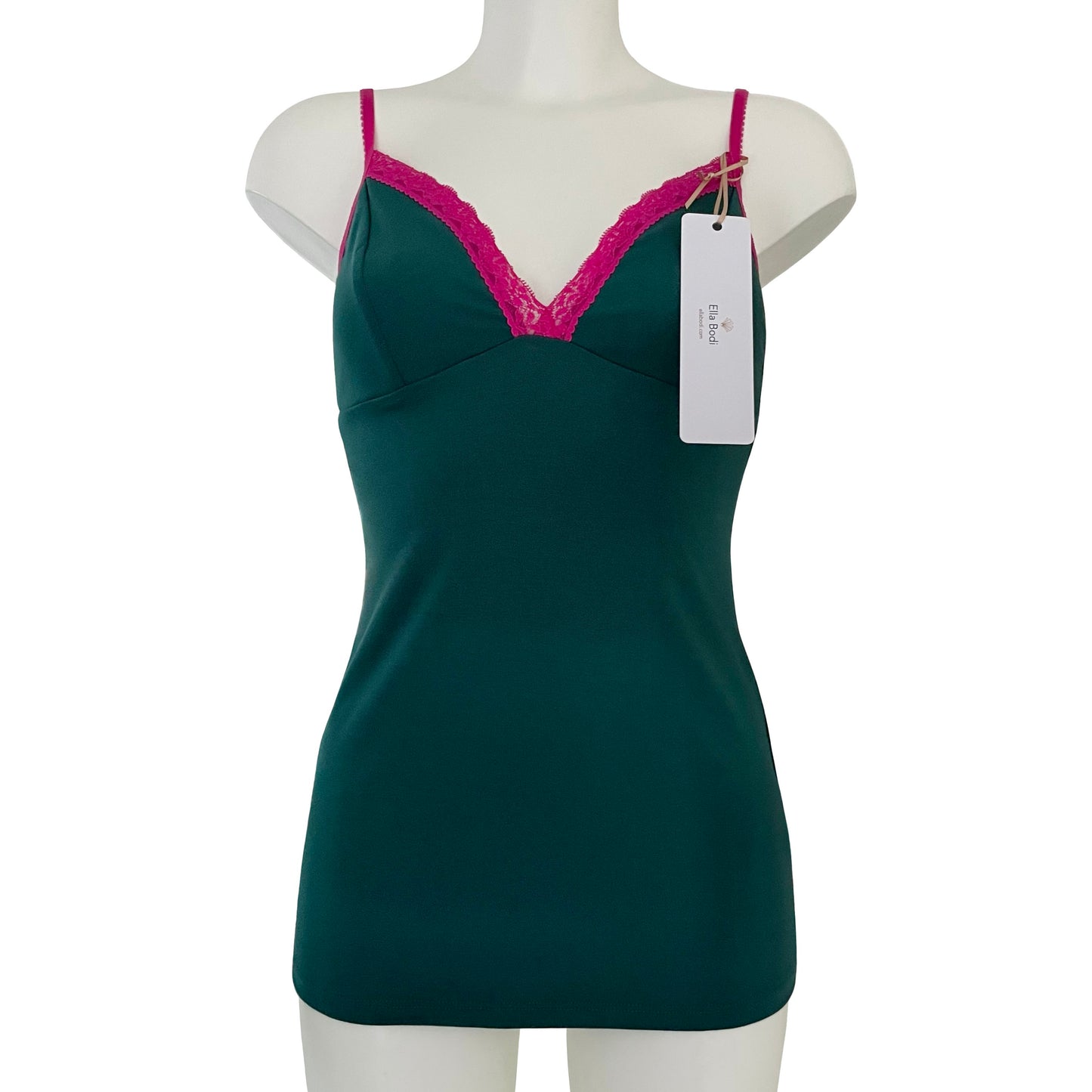 Soft Bamboo Jersey Strappy Cami Top - Emerald & Raspberry