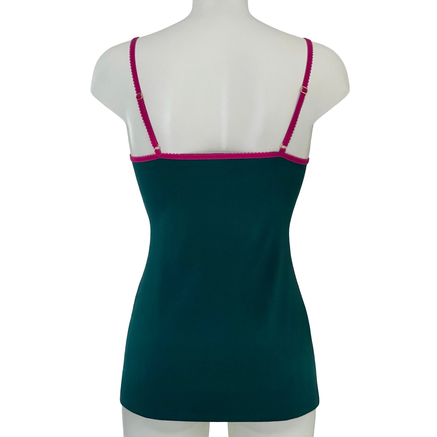 Soft Bamboo Jersey Strappy Cami Top - Emerald & Raspberry