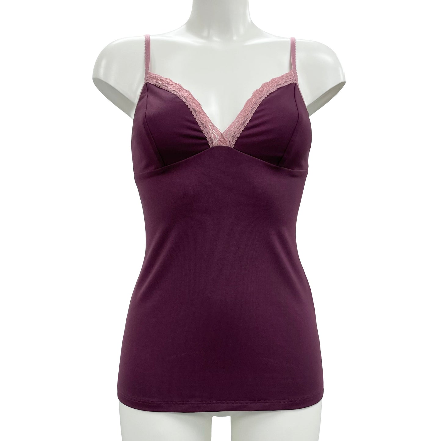 Soft Bamboo Jersey Strappy Cami Top - Damson & Vintage Rose