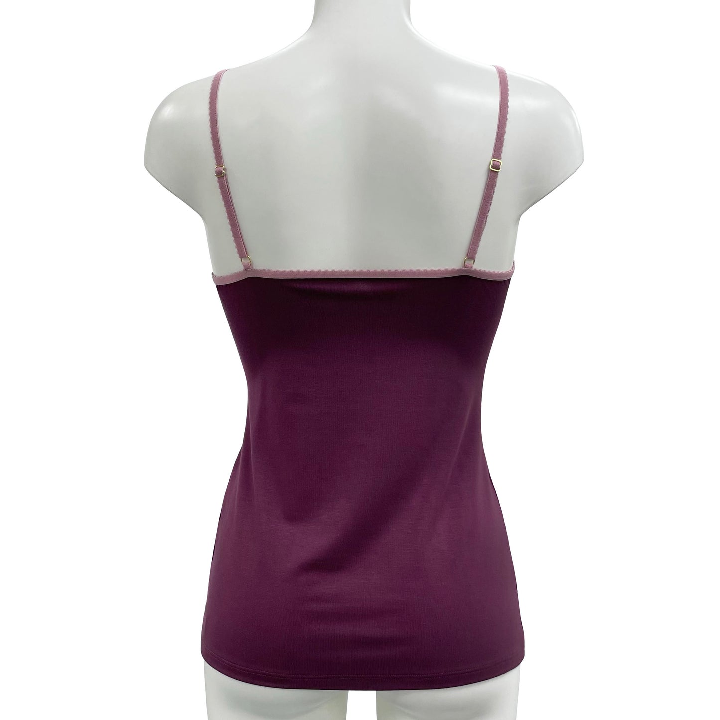 Soft Bamboo Jersey Strappy Cami Top - Damson & Vintage Rose