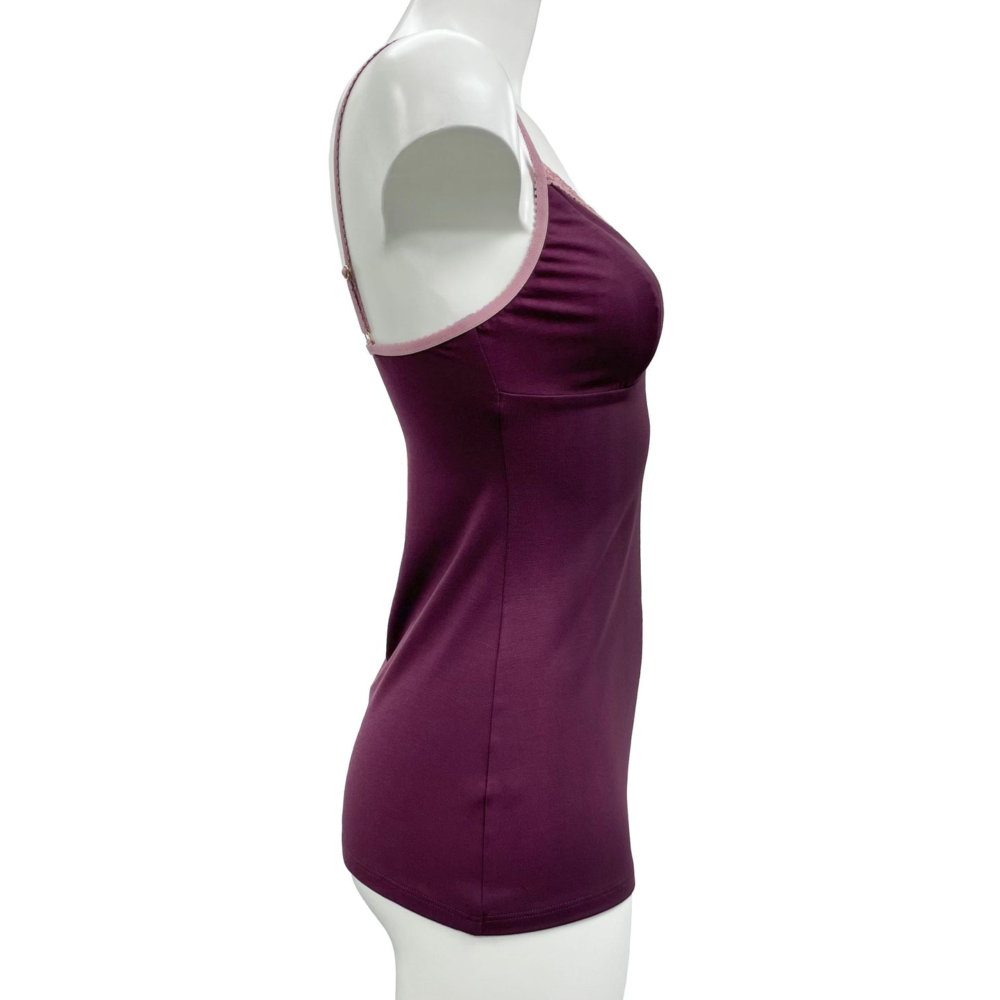 Soft Bamboo Jersey Strappy Cami Top - Damson & Vintage Rose