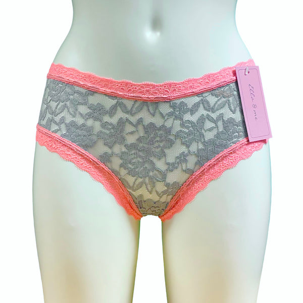 Signature Lace Classic Fit Knicker - Grey Mist & Coral