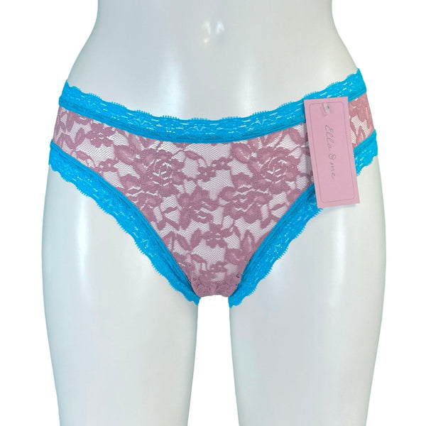 Signature Lace High Leg Knicker - Vintage Rose & Turquoise