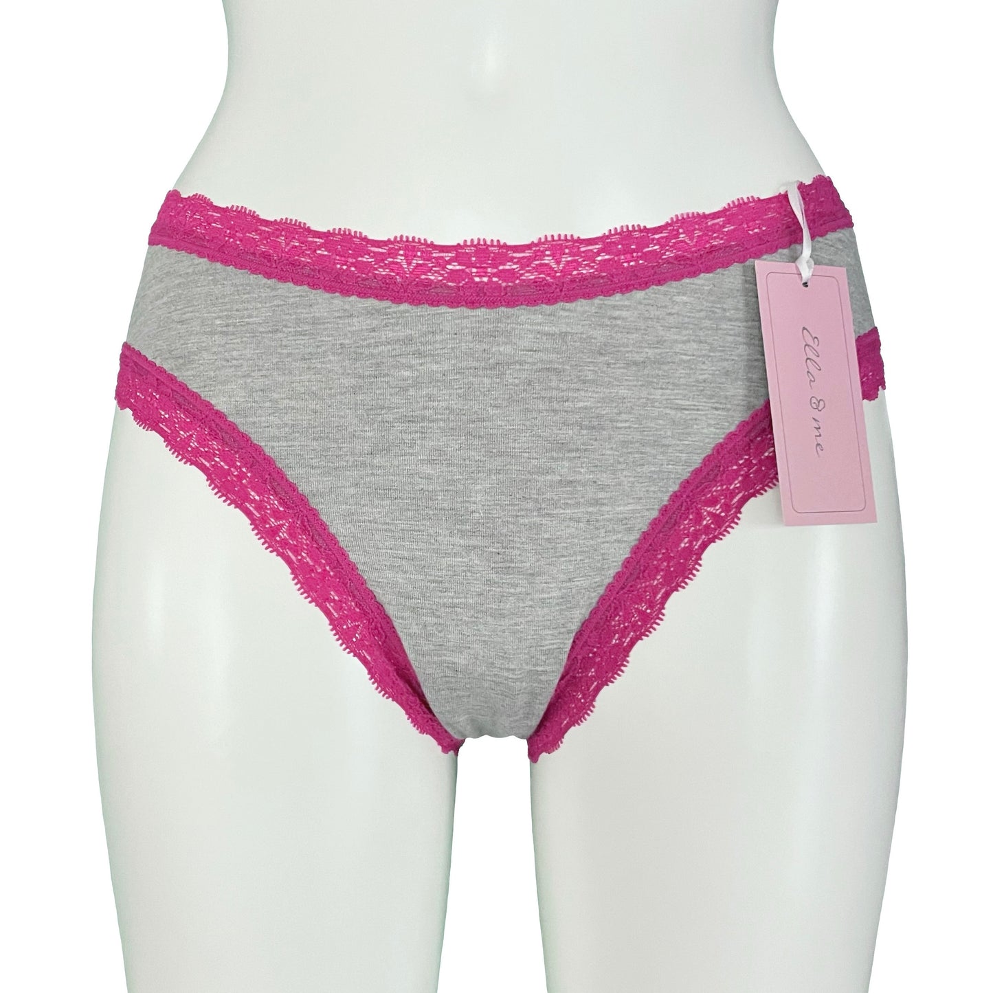 Soft Bamboo Jersey High Leg Knicker - Marl Grey & Raspberry