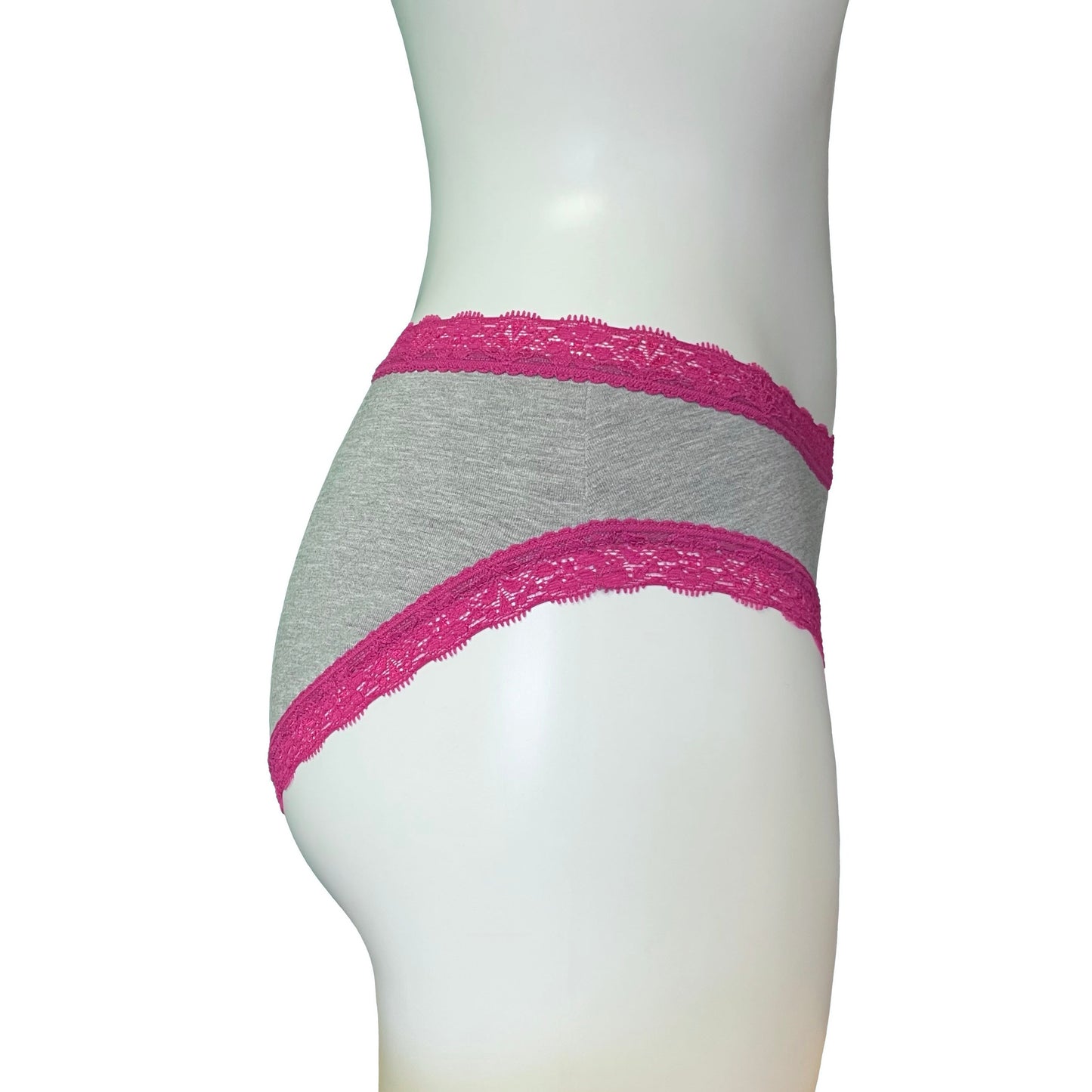 Soft Bamboo Jersey High Leg Knicker - Marl Grey & Raspberry