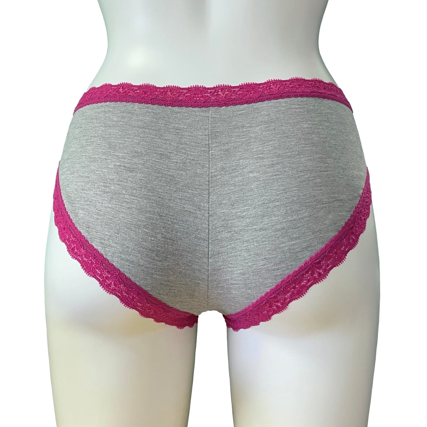 Soft Bamboo Jersey High Leg Knicker - Marl Grey & Raspberry