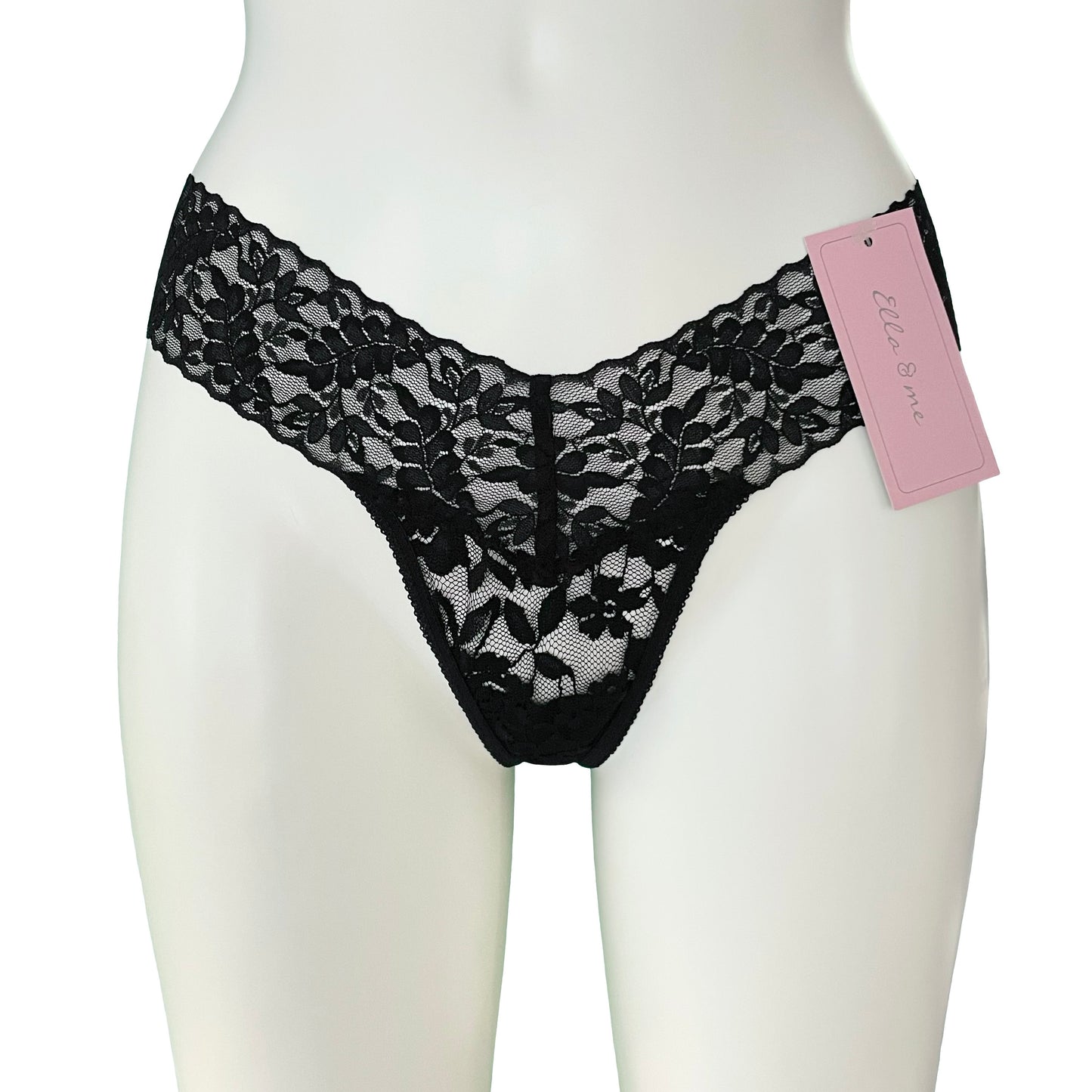 Signature Lace Low Rise Thong - Black