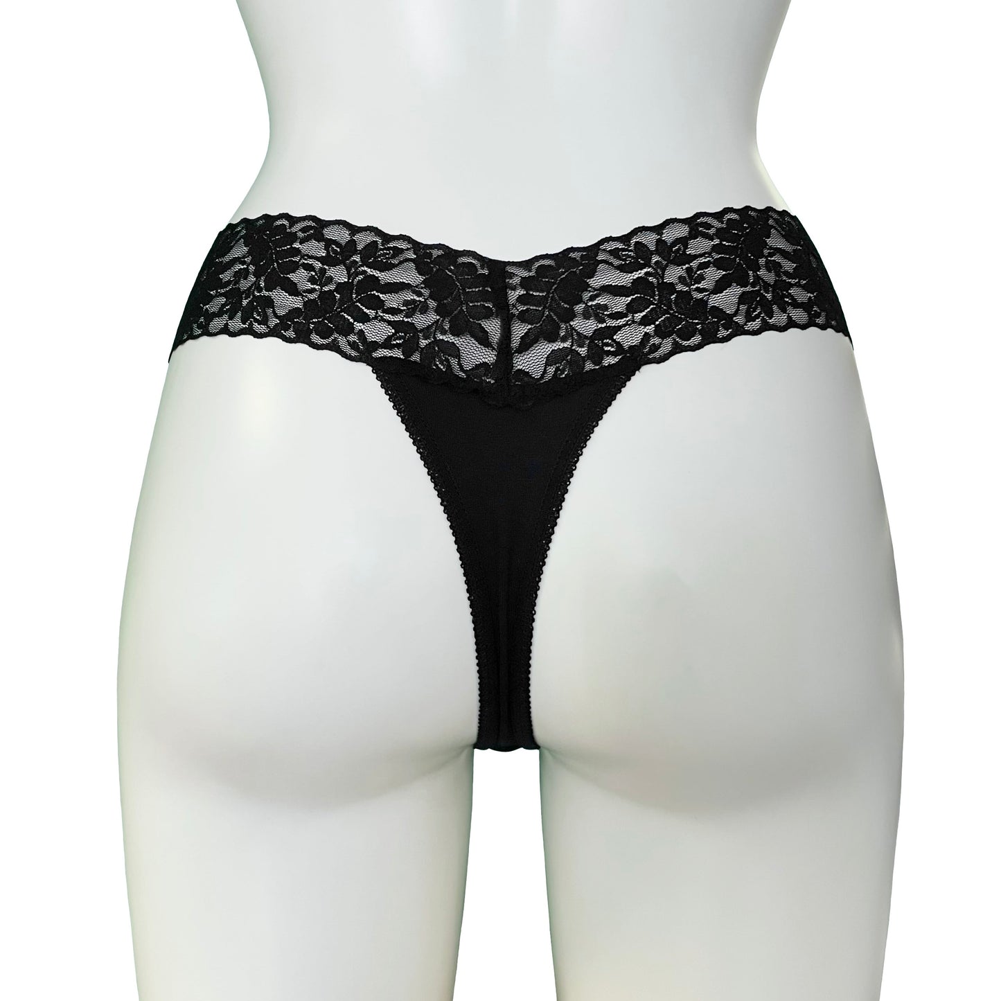 Signature Lace Low Rise Thong - Black