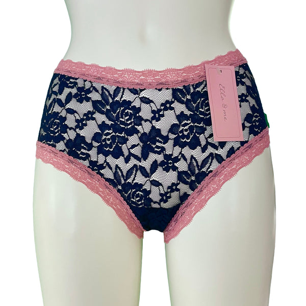 Signature Lace High Rise Knicker - Navy & Vintage Rose