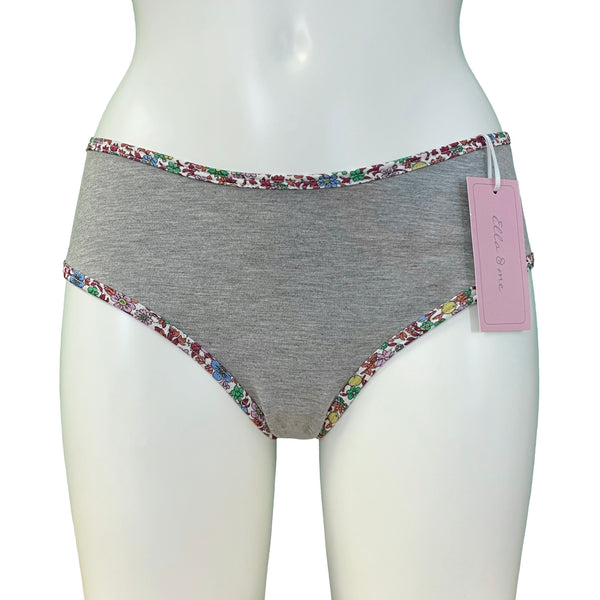 Liberty Print Trimmed Soft Bamboo Jersey Classic Fit Knicker - Marl Grey & Fruity Floral