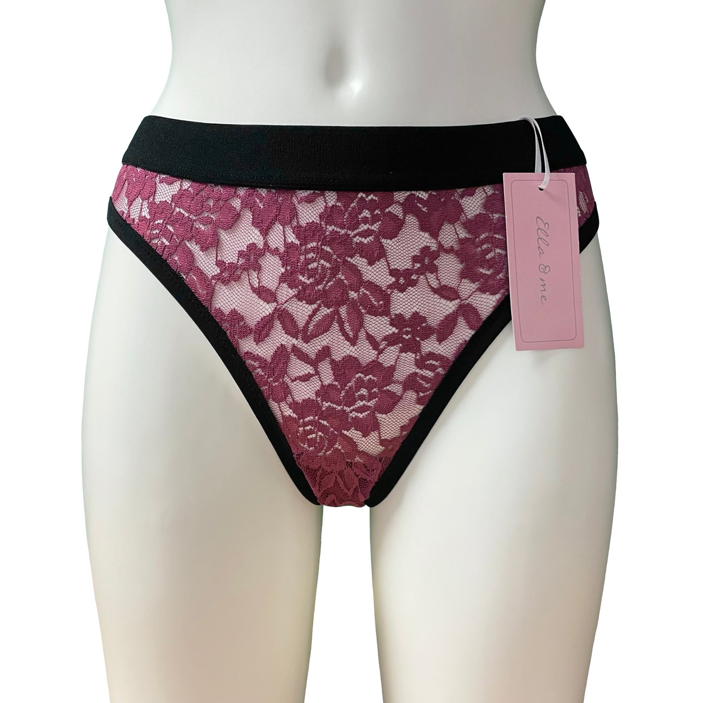 Signature Lace Hi-Rise Thong - Raspberry & Black