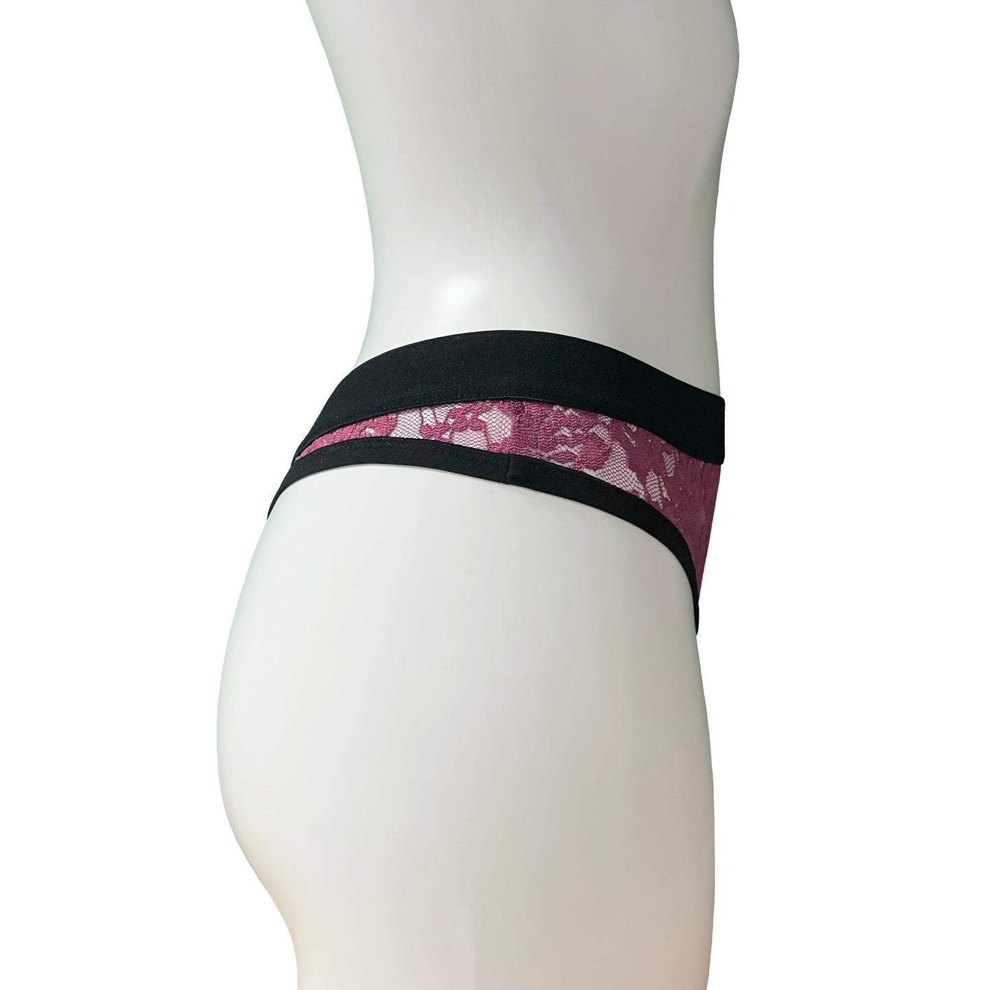 Signature Lace Hi-Rise Thong - Raspberry & Black