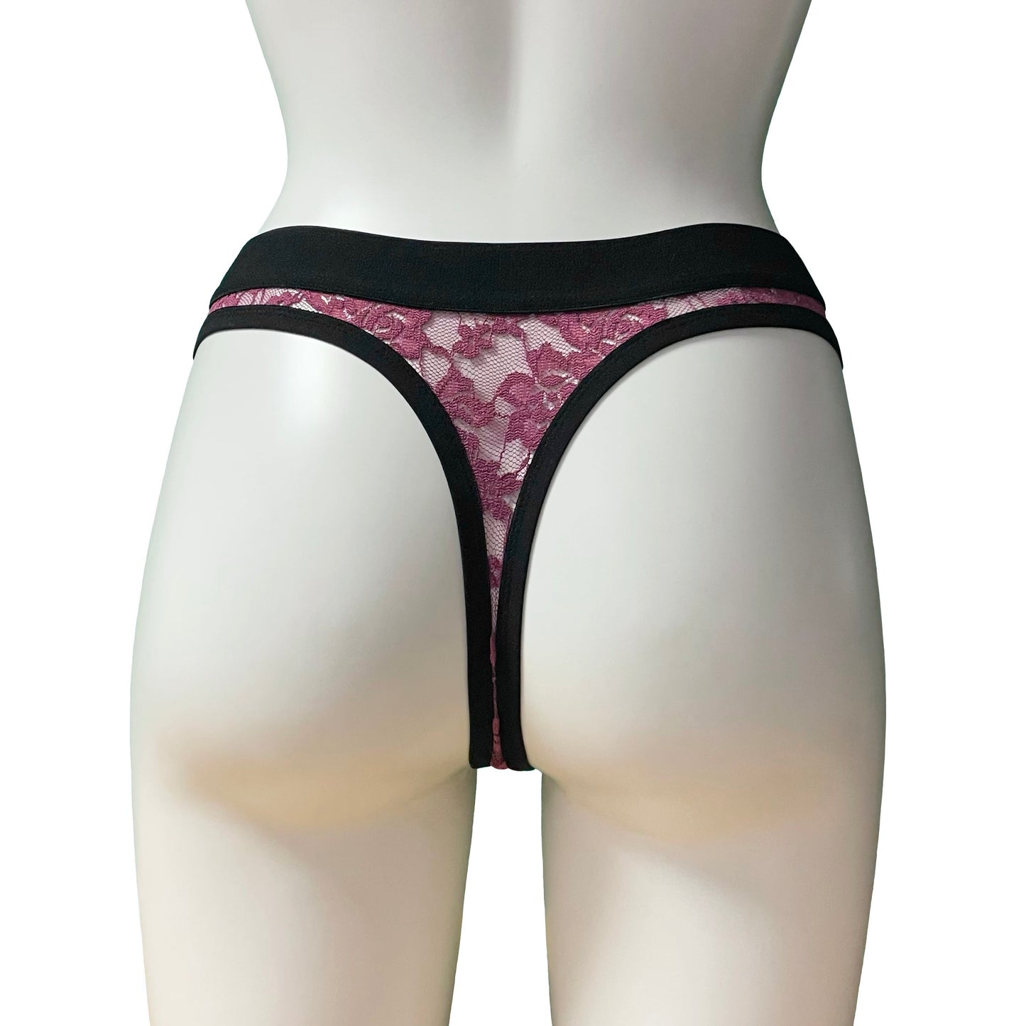 Signature Lace Hi-Rise Thong - Raspberry & Black