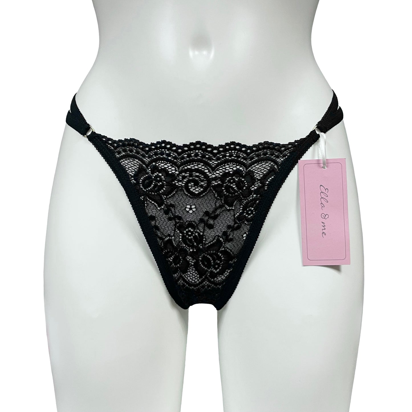 Jacquard Rose Stretch Lace Tanga - Black