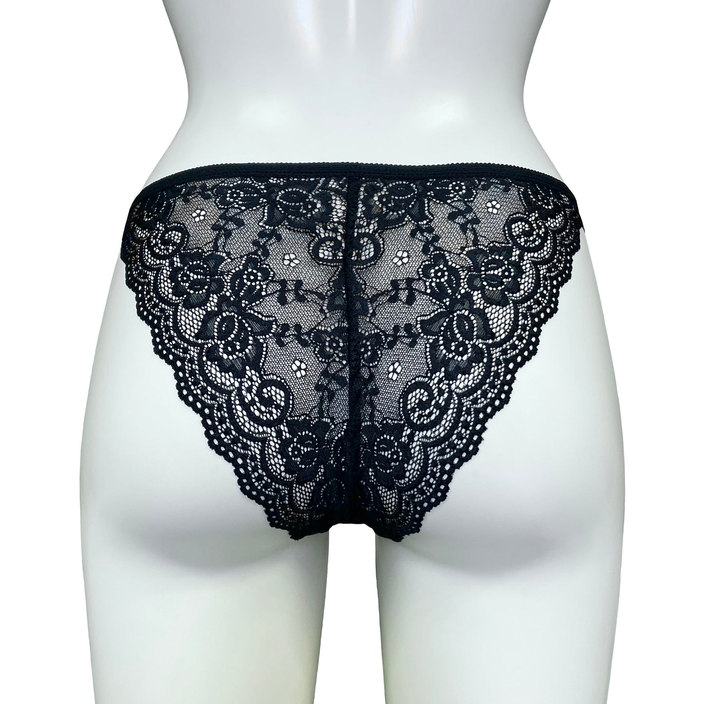 Jacquard Rose Stretch Lace Tanga - Black