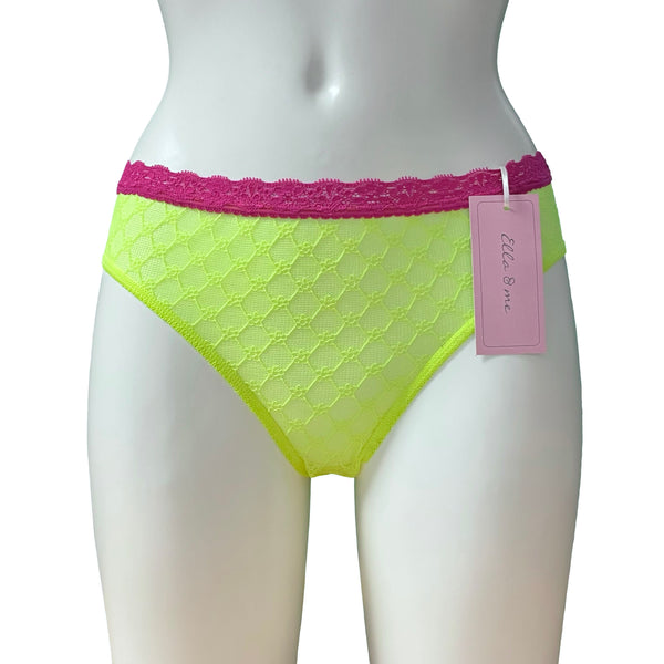 Daisy Stretch Mesh Bikini Knicker - Neon & Raspberry