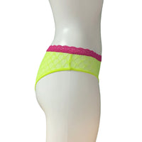 Daisy Stretch Mesh Bikini Knicker - Neon & Raspberry