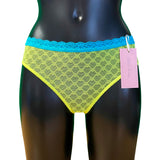 Daisy Stretch Mesh Bikini Knicker - Neon & Turquoise