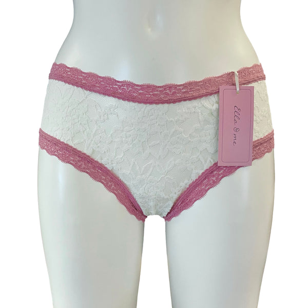 Signature Lace Classic Fit Knicker - Ivory & Vintage Rose