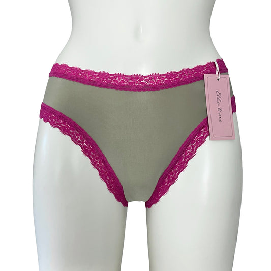 Soft Touch Microfibre High Leg Knicker - Sage & Raspberry