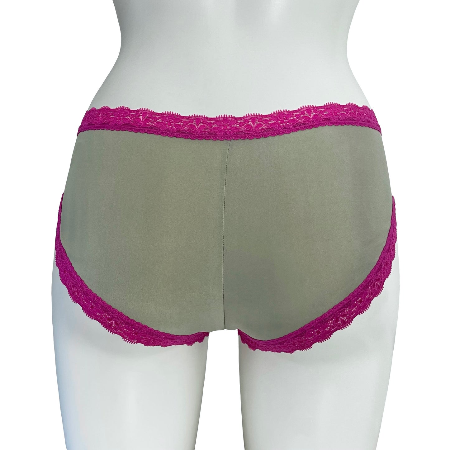 Soft Touch Microfibre High Leg Knicker - Sage & Raspberry