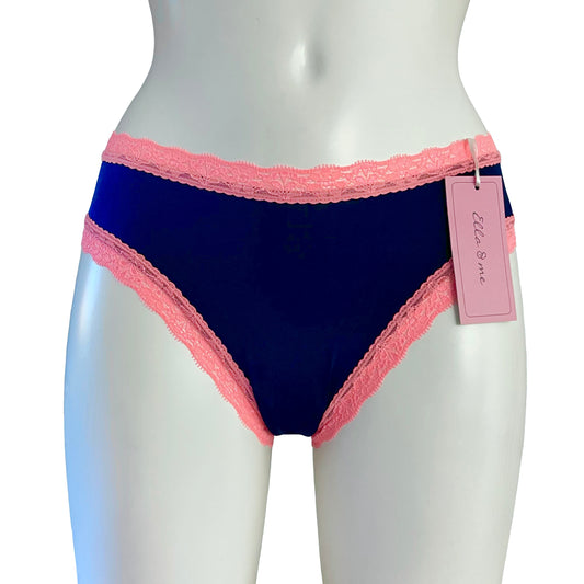 Soft Touch Microfibre High Leg Knicker - Navy & Coral