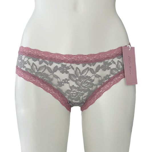 Signature Lace Cheeky Fit Knicker - Grey Mist & Vintage Rose