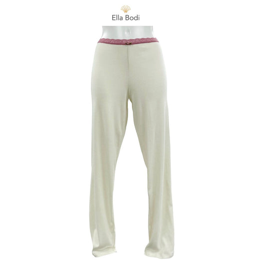 Soft Organic Cotton Pointelle Jersey Lounge Pant - Ivory & Vintage Rose