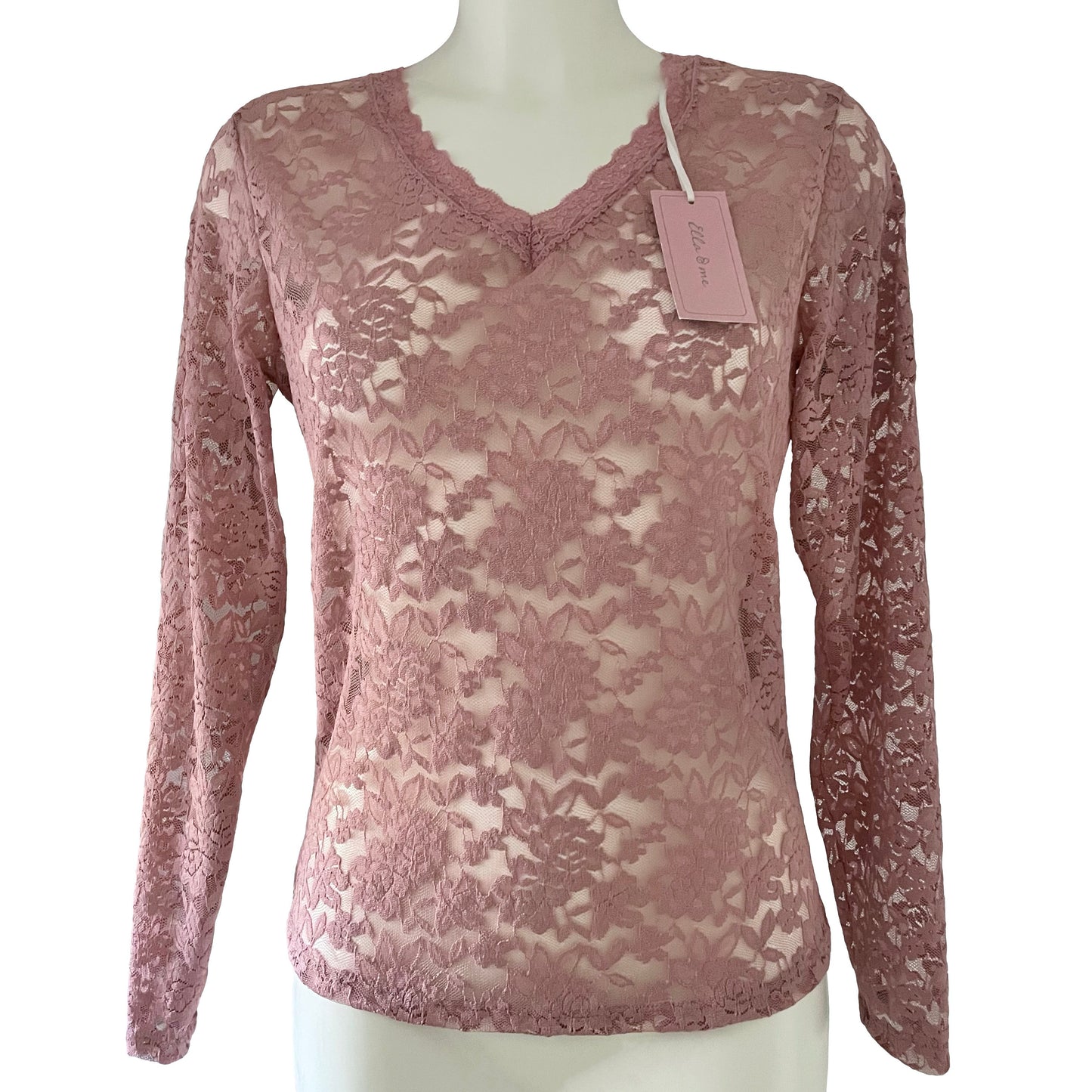 Signature Stretch Lace Long Sleeve Top - Vintage Rose