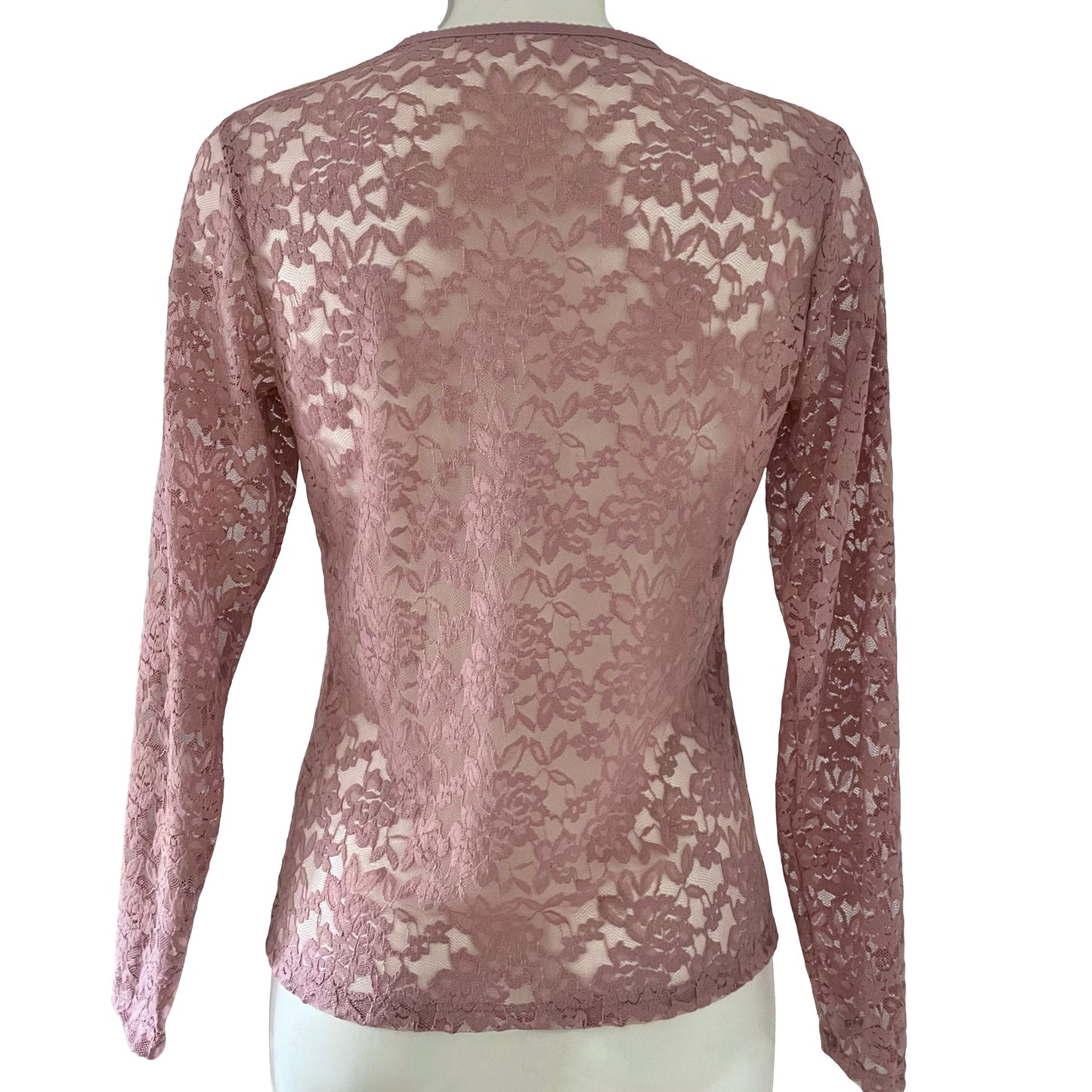 Signature Stretch Lace Long Sleeve Top - Vintage Rose