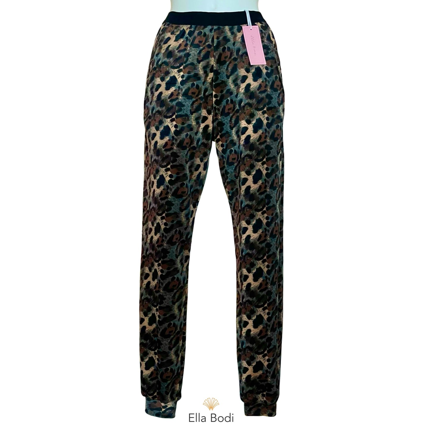 Micro Velour Soft Knit Jersey Long Pyjama Jogger Pant (Animal Print)