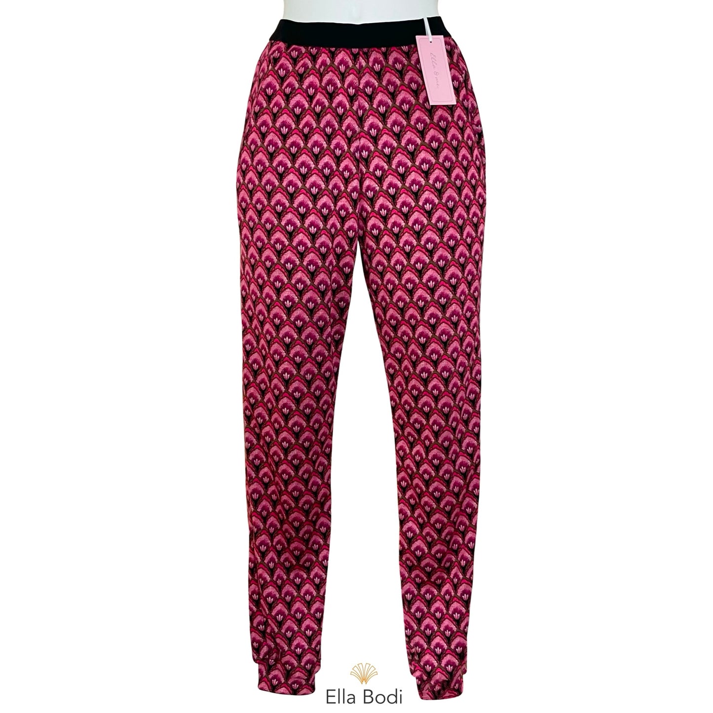 Modal Feel Soft Knit Jersey Long Pyjama Jogger Pant (Raspberry Print)