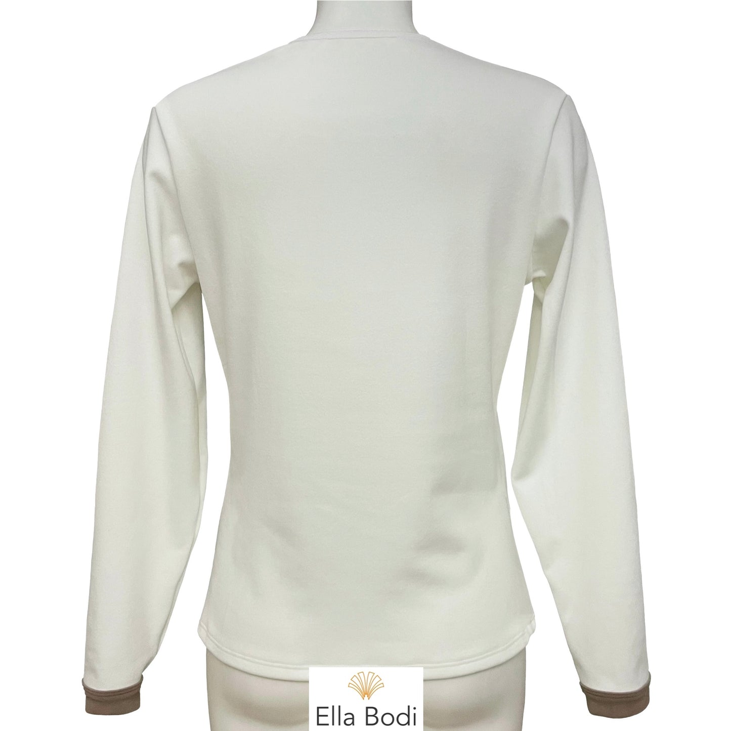 Fleece Soft Knit Jersey Long Sleeve Pyjama Top (Ivory / Biscuit Trim)