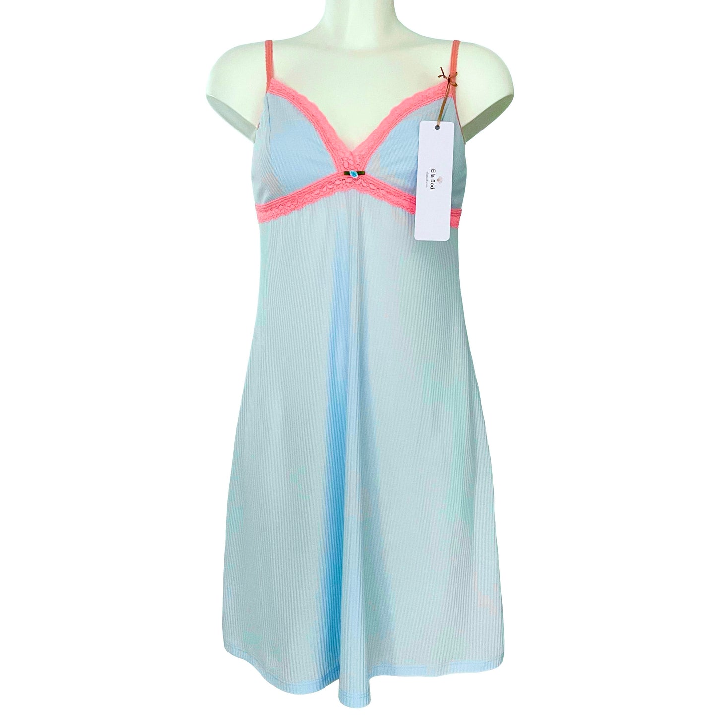 Organic Cotton Shadow Stripe Jersey Chemise - Sky & Coral