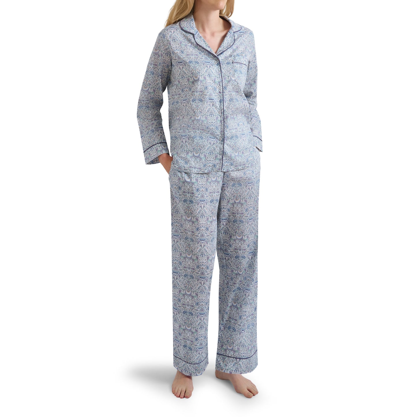 Liberty Print Classic Pyjama In Organic Cotton Lawn - Lodden (Blue)