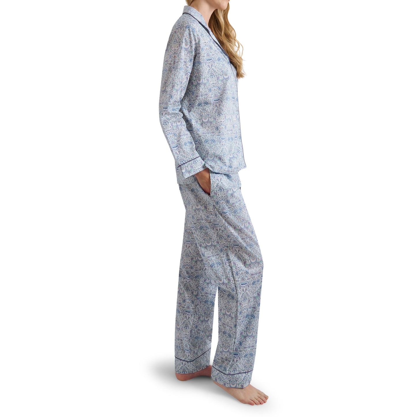 Liberty Print Classic Pyjama In Organic Cotton Lawn - Lodden (Blue)