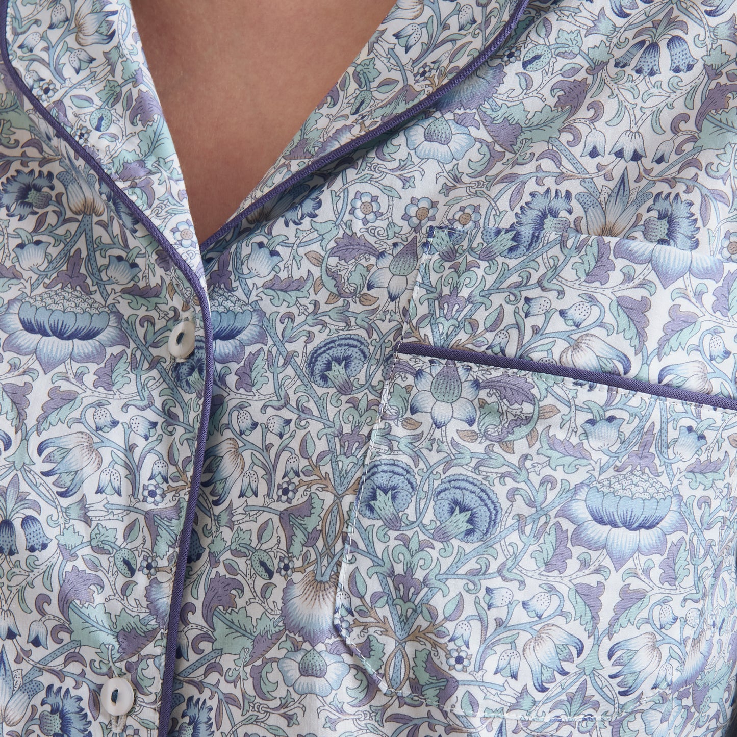 Liberty Print Classic Pyjama In Organic Cotton Lawn - Lodden (Blue)