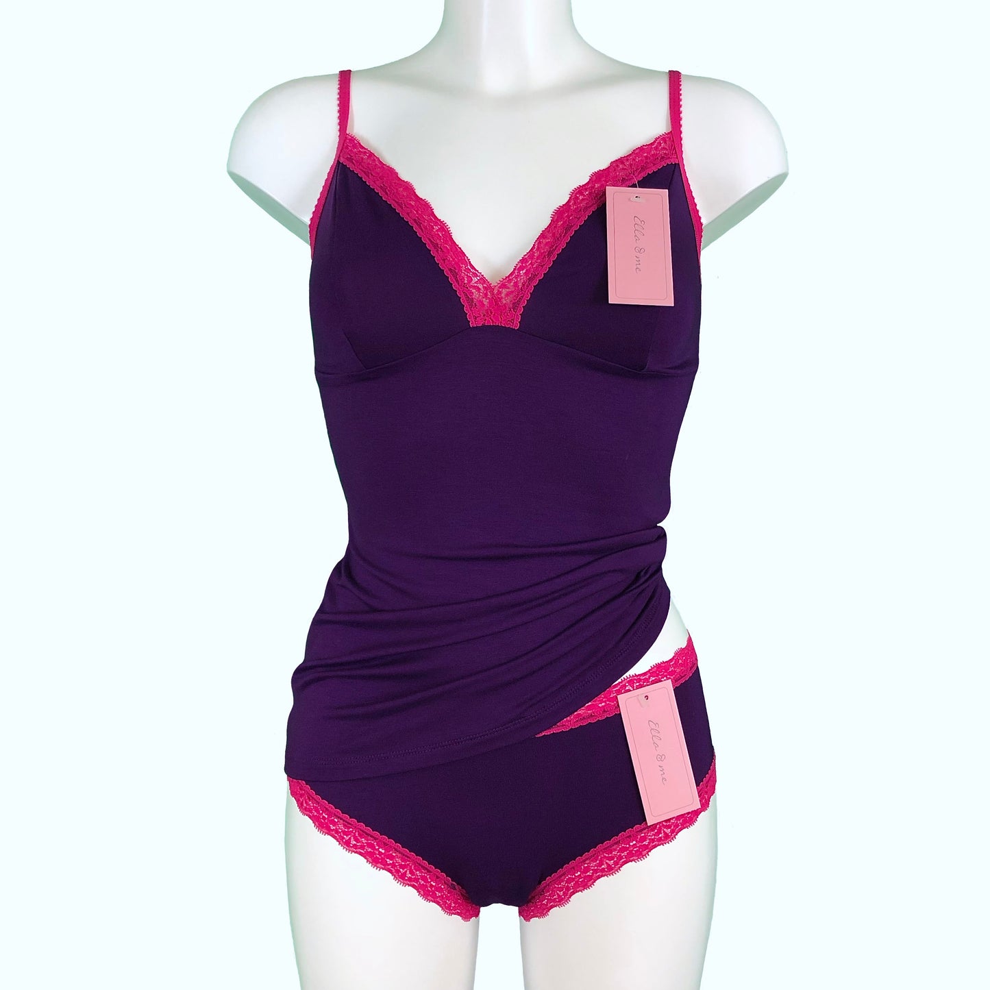 Soft Bamboo Jersey Strappy Cami Top - Violet & Raspberry
