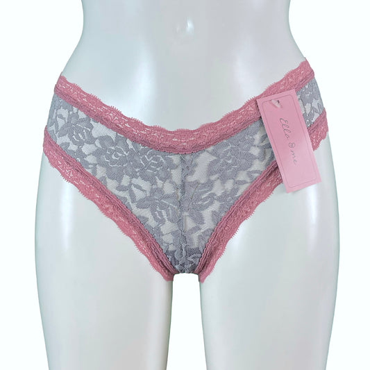 Signature Lace Brazilian Fit Knicker - Grey Mist & Vintage Rose